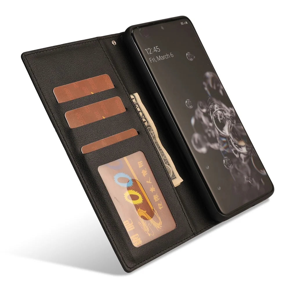 For Samsung Galaxy S23 Ultra Ultra-thin Detachable Cell Phone Case PU Leather+TPU Cell Phone Cover Wallet Work for Magnetic Car Mount - Black - 4