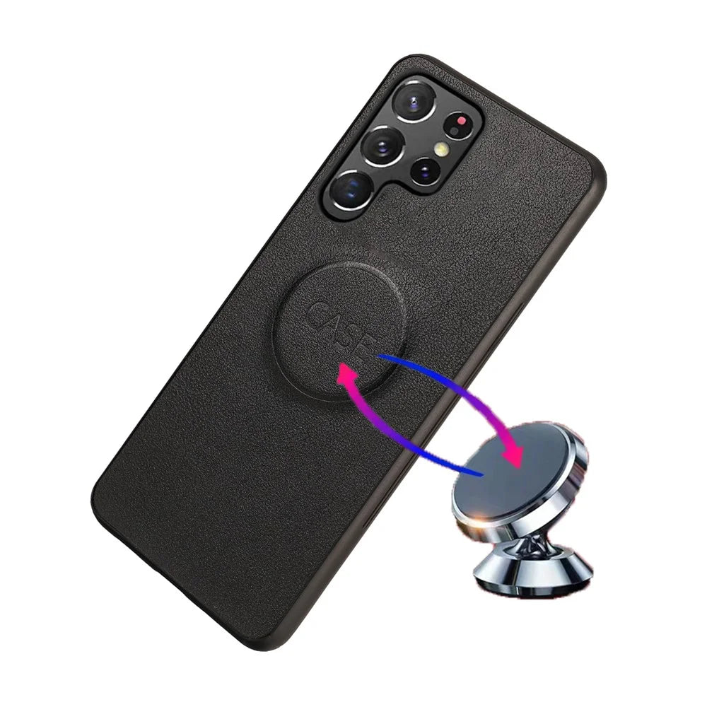 For Samsung Galaxy S23 Ultra Ultra-thin Detachable Cell Phone Case PU Leather+TPU Cell Phone Cover Wallet Work for Magnetic Car Mount - Black - 5