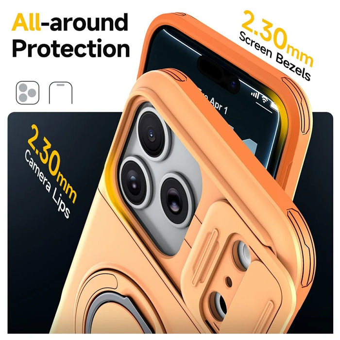 For iPhone 18 Pro / 17 Pro Case Slide Camera Cover Kickstand TPU + PC Phone Protective Shell with Card Holder - Orange - 4