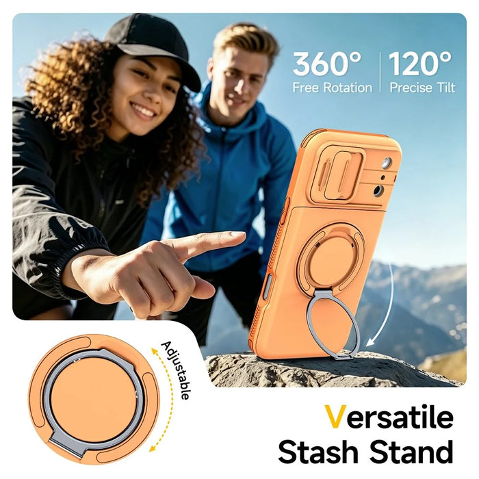For iPhone 18 Pro / 17 Pro Case Slide Camera Cover Kickstand TPU + PC Phone Protective Shell with Card Holder - Orange - 7