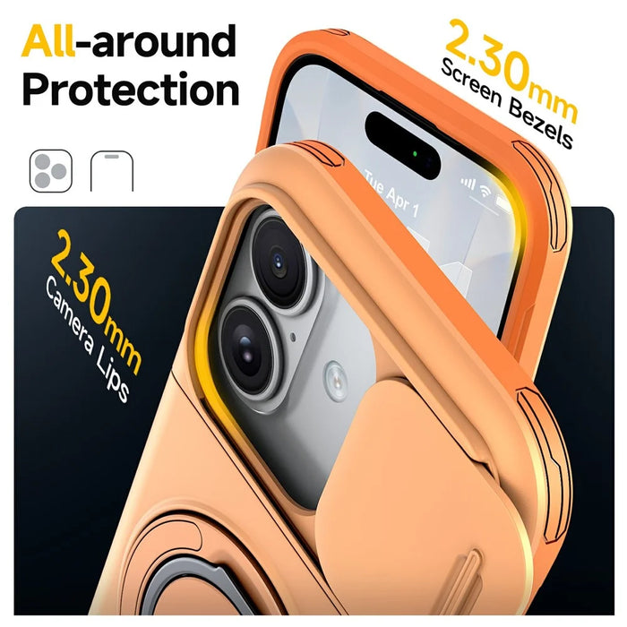 For iPhone 17 Case Slide Camera Cover Kickstand TPU + PC Phone Protective Shell with Card Holder - Orange - 5