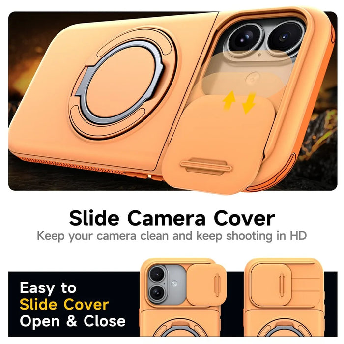 For iPhone 17 Case Slide Camera Cover Kickstand TPU + PC Phone Protective Shell with Card Holder - Orange - 7