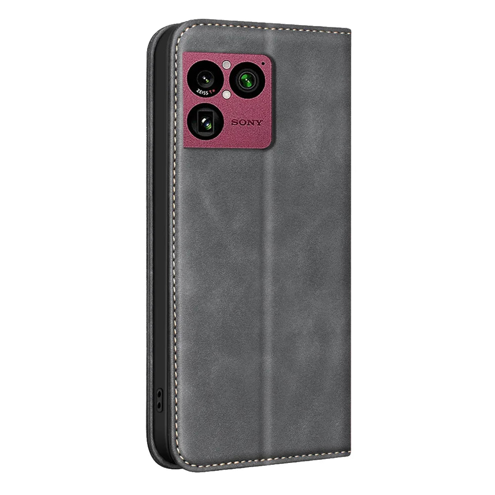 BINFEN COLOR for Sony Xperia 1 VIII RFID Blocking Calf Texture PU Leather Phone Cover - Black - 3