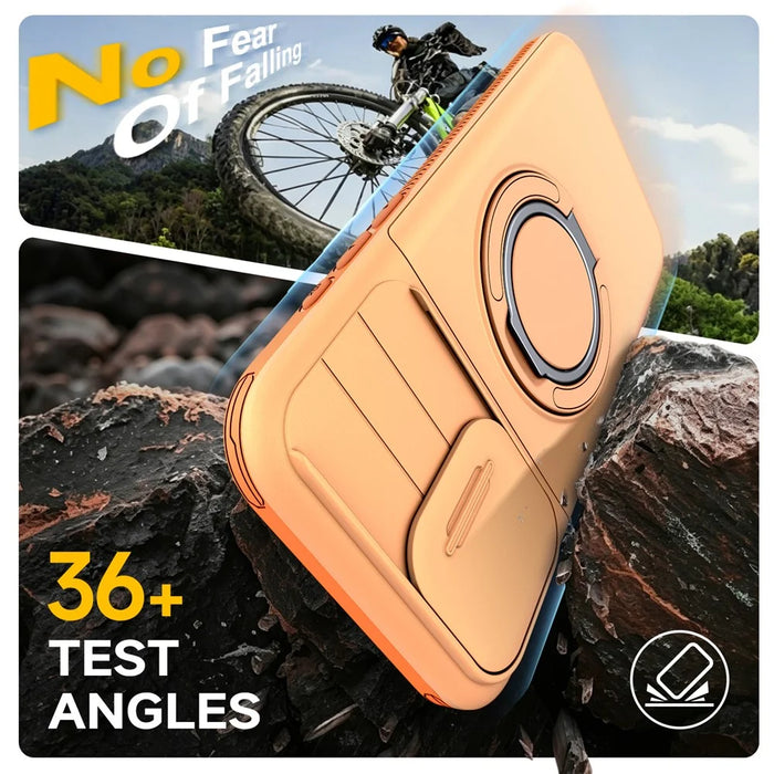 For iPhone 14 Pro Case Slide Camera Cover Kickstand TPU + PC Phone Protective Shell with Card Holder - Orange - 3