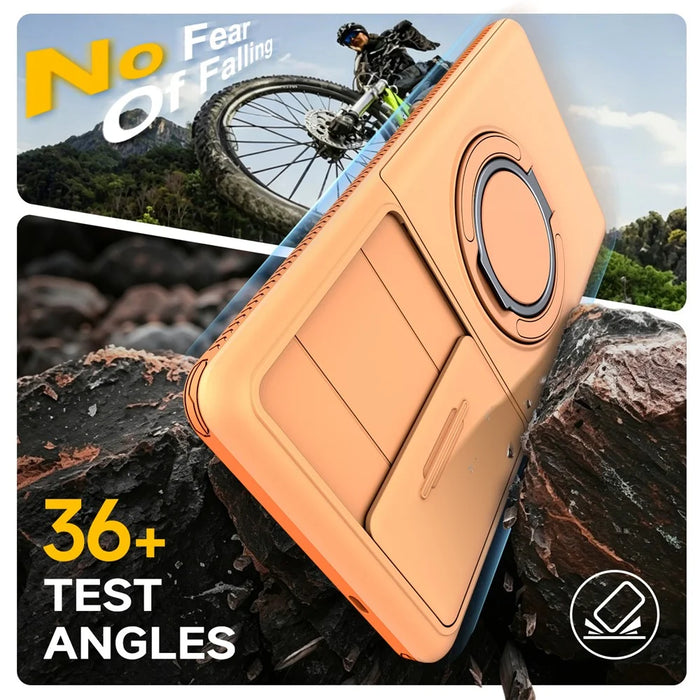 For Samsung Galaxy S23 Ultra Case Slide Camera Cover Kickstand TPU + PC Phone Protective Shell with Card Holder - Orange - 3