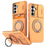 For Samsung Galaxy S25 FE Case Slide Camera Cover Kickstand TPU + PC Phone Protective Shell with Card Holder - Orange - 1