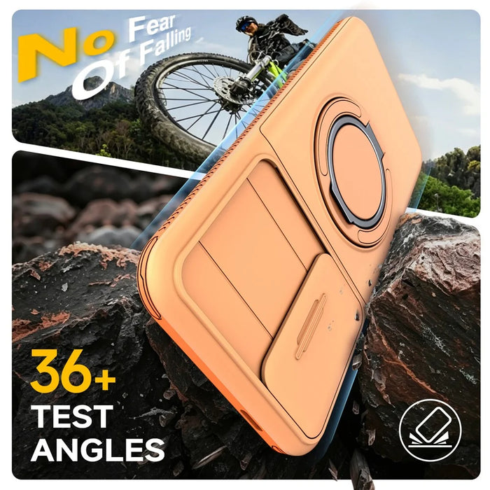 For Samsung Galaxy S25 FE Case Slide Camera Cover Kickstand TPU + PC Phone Protective Shell with Card Holder - Orange - 3