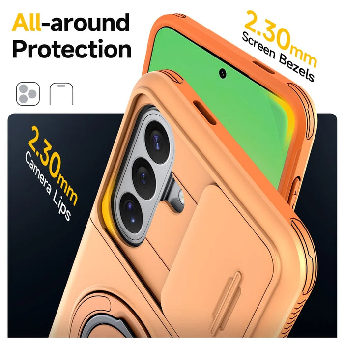For Samsung Galaxy S26+ Case Slide Camera Cover Kickstand TPU + PC Phone Protective Shell with Card Holder - Orange - 4