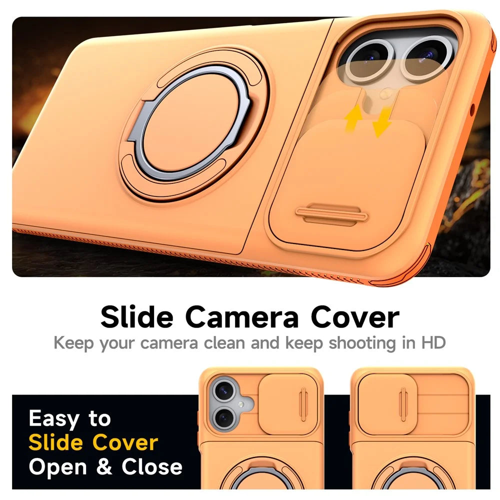 For Samsung Galaxy A06 4G / A06 5G Case Slide Camera Cover Kickstand TPU + PC Phone Protective Shell with Card Holder - Orange - 6