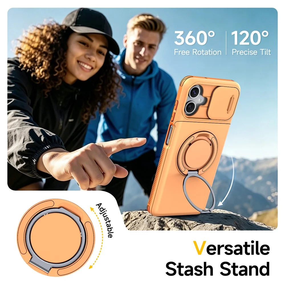 For Samsung Galaxy A06 4G / A06 5G Case Slide Camera Cover Kickstand TPU + PC Phone Protective Shell with Card Holder - Orange - 7