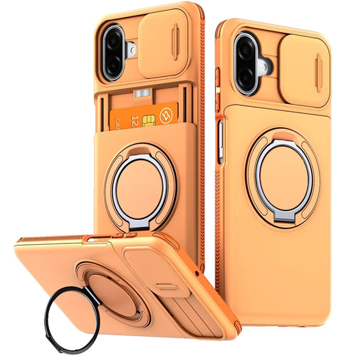 For Samsung Galaxy A08 5G / A07 5G / A07 4G Case Slide Camera Cover Kickstand TPU + PC Protective Phone Shell with Card Holder - Orange - 1