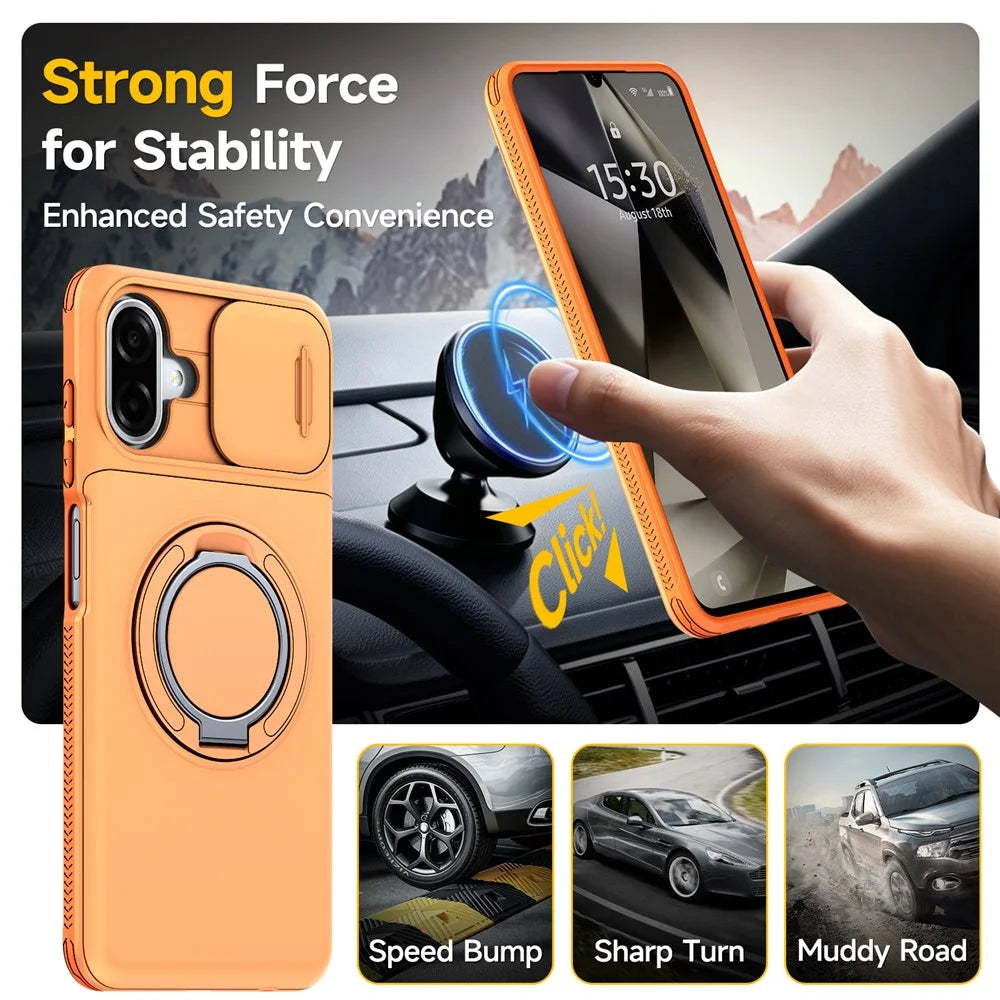 For Samsung Galaxy A08 5G / A07 5G / A07 4G Case Slide Camera Cover Kickstand TPU + PC Protective Phone Shell with Card Holder - Orange - 2