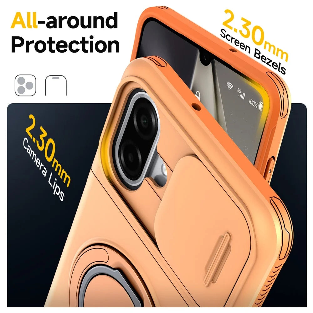 For Samsung Galaxy A08 5G / A07 5G / A07 4G Case Slide Camera Cover Kickstand TPU + PC Protective Phone Shell with Card Holder - Orange - 4