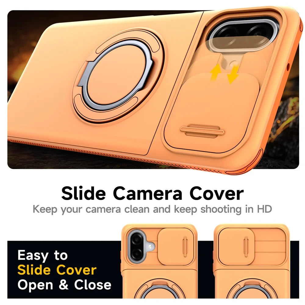 For Samsung Galaxy A08 5G / A07 5G / A07 4G Case Slide Camera Cover Kickstand TPU + PC Protective Phone Shell with Card Holder - Orange - 6