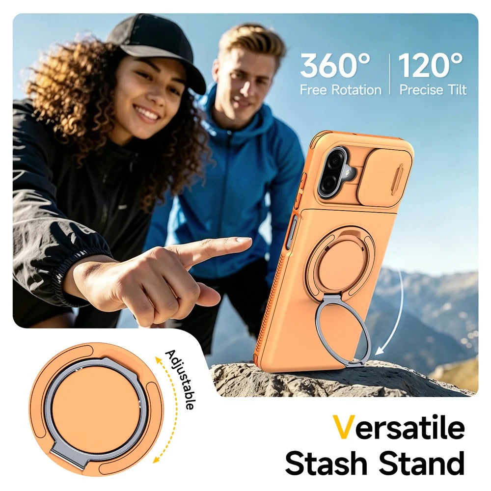 For Samsung Galaxy A08 5G / A07 5G / A07 4G Case Slide Camera Cover Kickstand TPU + PC Protective Phone Shell with Card Holder - Orange - 7