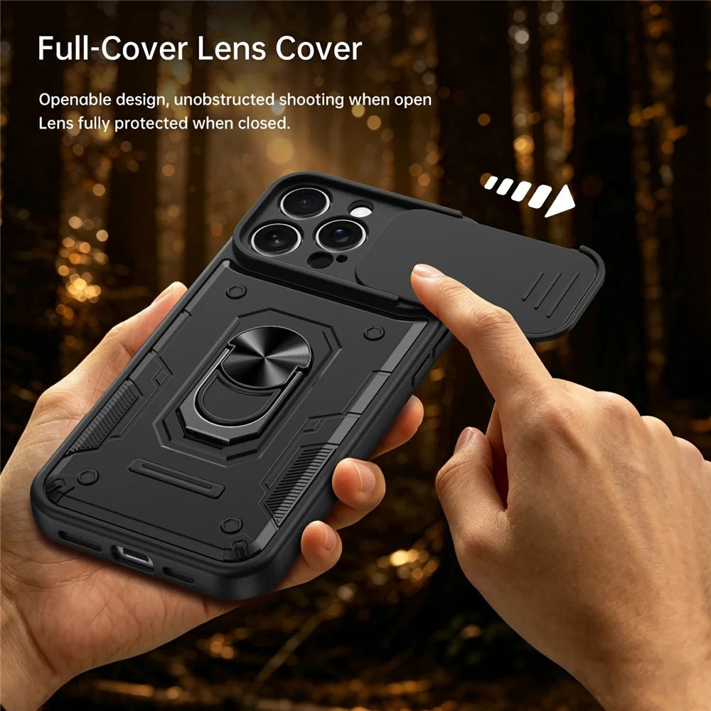 For iPhone 16 Pro Magnetic Case Sliding Lens Cover PC + TPU Phone Shell with Tempered Glass Film - Black - 5