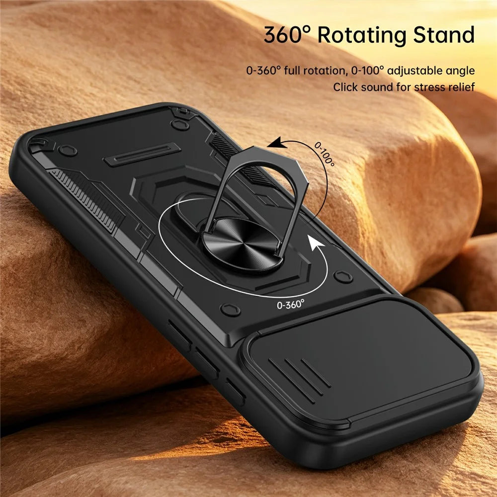 For iPhone 16 Pro Max Magnetic Case Sliding Lens Cover PC + TPU Phone Shell with Tempered Glass Film - Black - 3