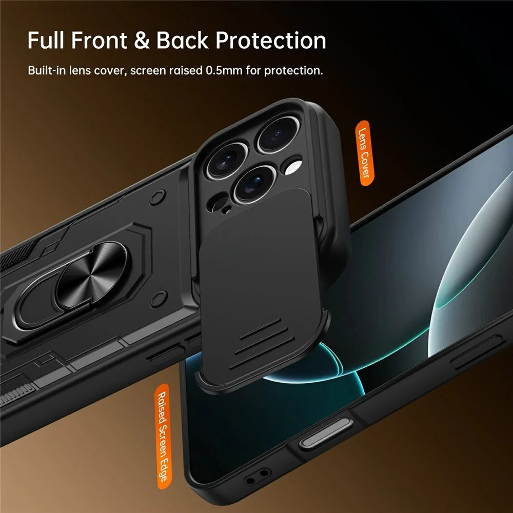 For iPhone 16 Pro Max Magnetic Case Sliding Lens Cover PC + TPU Phone Shell with Tempered Glass Film - Black - 7