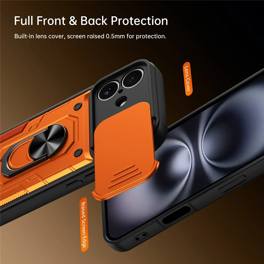For iPhone 17 Magnetic Case Sliding Lens Cover PC + TPU Phone Shell with Tempered Glass Film - Orange - 7