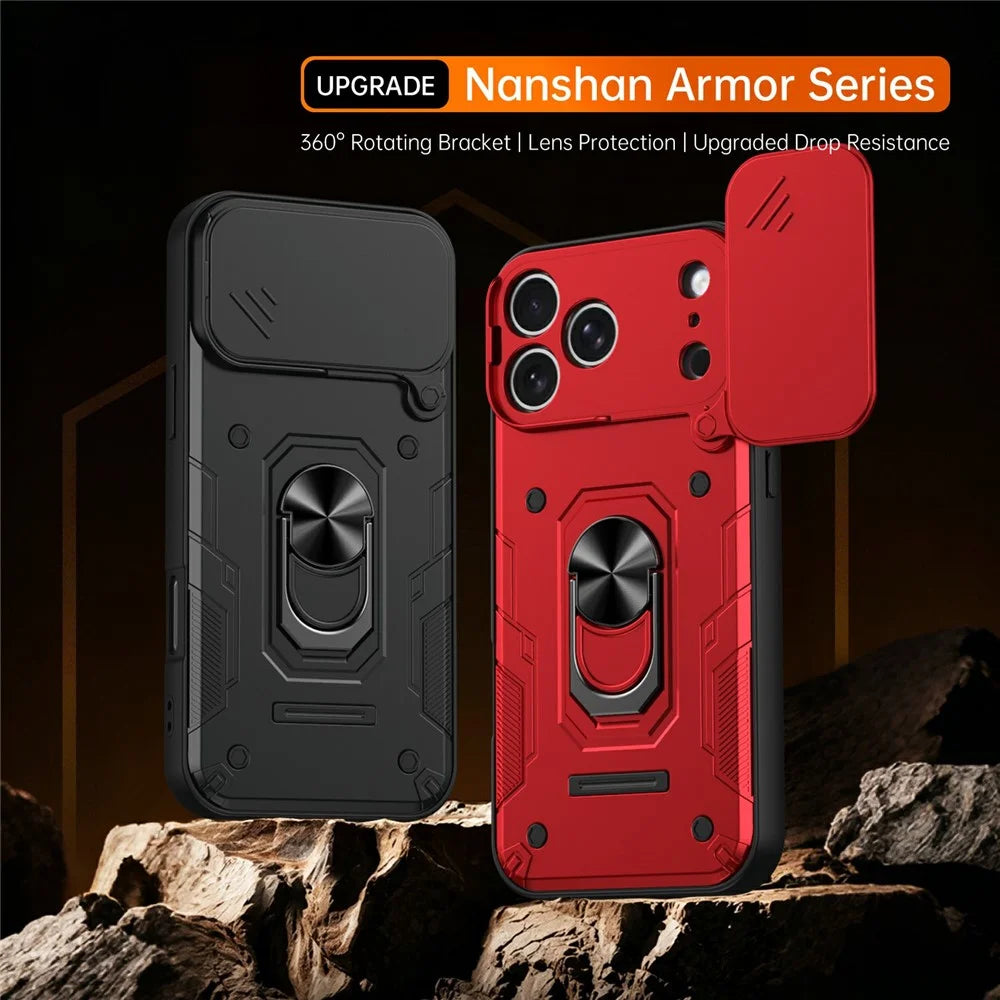 For iPhone 17 Pro Magnetic Case Sliding Lens Cover PC + TPU Phone Shell with Tempered Glass Film - Red - 2