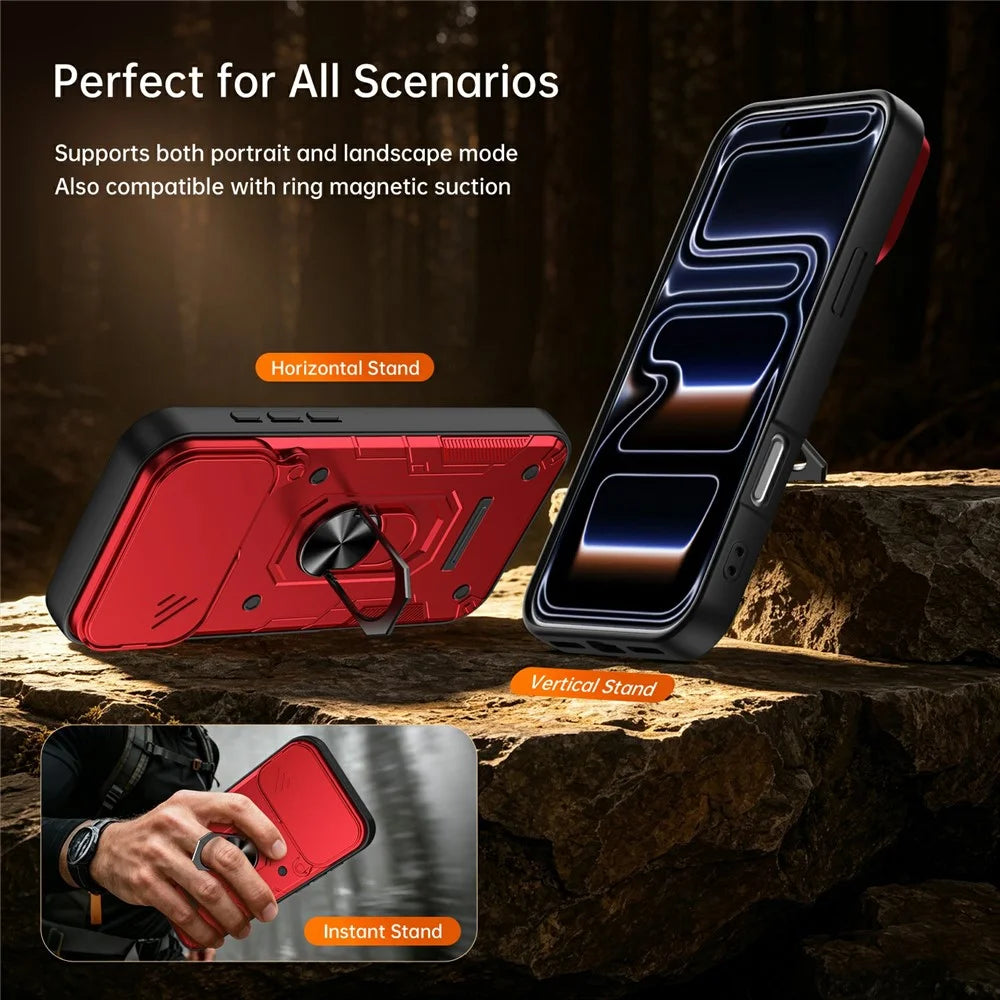 For iPhone 17 Pro Magnetic Case Sliding Lens Cover PC + TPU Phone Shell with Tempered Glass Film - Red - 4