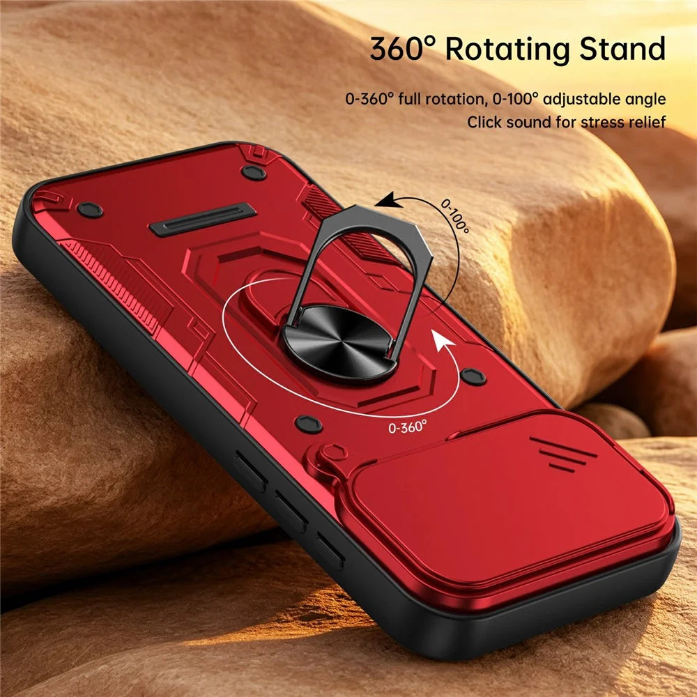 For iPhone 17 Pro Max Magnetic Case Sliding Lens Cover PC + TPU Phone Shell with Tempered Glass Film - Red - 3