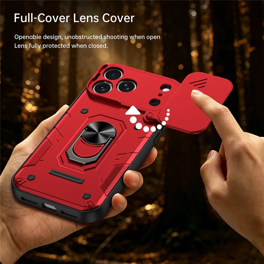 For iPhone 17 Pro Max Magnetic Case Sliding Lens Cover PC + TPU Phone Shell with Tempered Glass Film - Red - 5