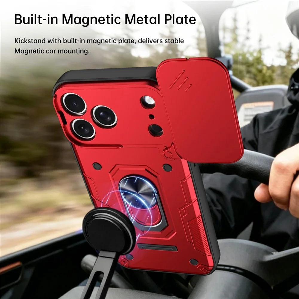 For iPhone 17 Pro Max Magnetic Case Sliding Lens Cover PC + TPU Phone Shell with Tempered Glass Film - Red - 6