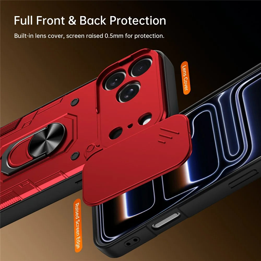 For iPhone 17 Pro Max Magnetic Case Sliding Lens Cover PC + TPU Phone Shell with Tempered Glass Film - Red - 7