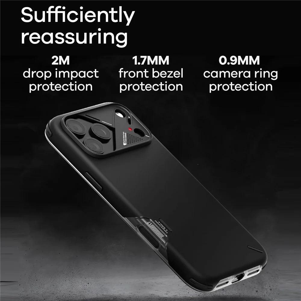 AULUMU A17 For iPhone 17 Pro Max Shockproof Magnetic Case PC + TPU Phone Cover with Aluminum Alloy Camera Frame - Black - 6