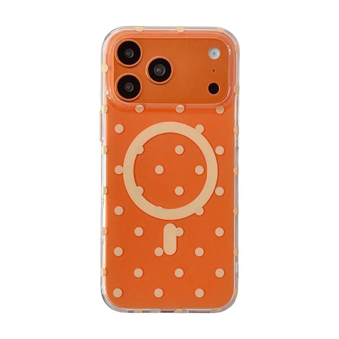 For iPhone 17 Pro Case Polka Dot Pattern TPU + PC Phone Cover Compatible with MagSafe - Orange - 1