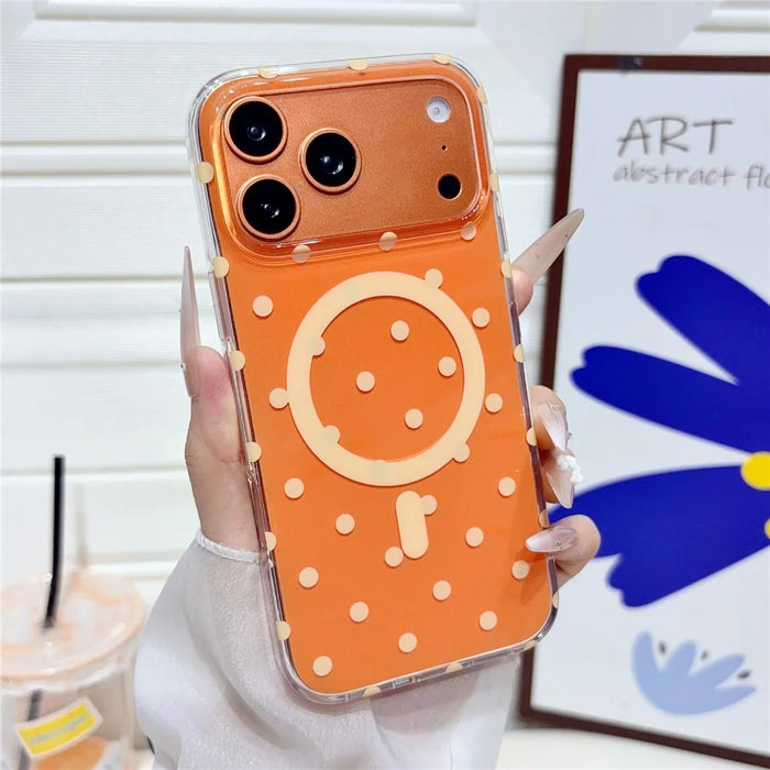 For iPhone 17 Pro Case Polka Dot Pattern TPU + PC Phone Cover Compatible with MagSafe - Orange - 2