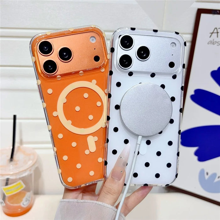 For iPhone 17 Pro Max Case Polka Dot Pattern TPU + PC Phone Cover Compatible with MagSafe - Orange - 3