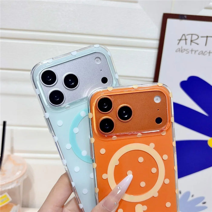 For iPhone 17 Pro Max Case Polka Dot Pattern TPU + PC Phone Cover Compatible with MagSafe - Orange - 4
