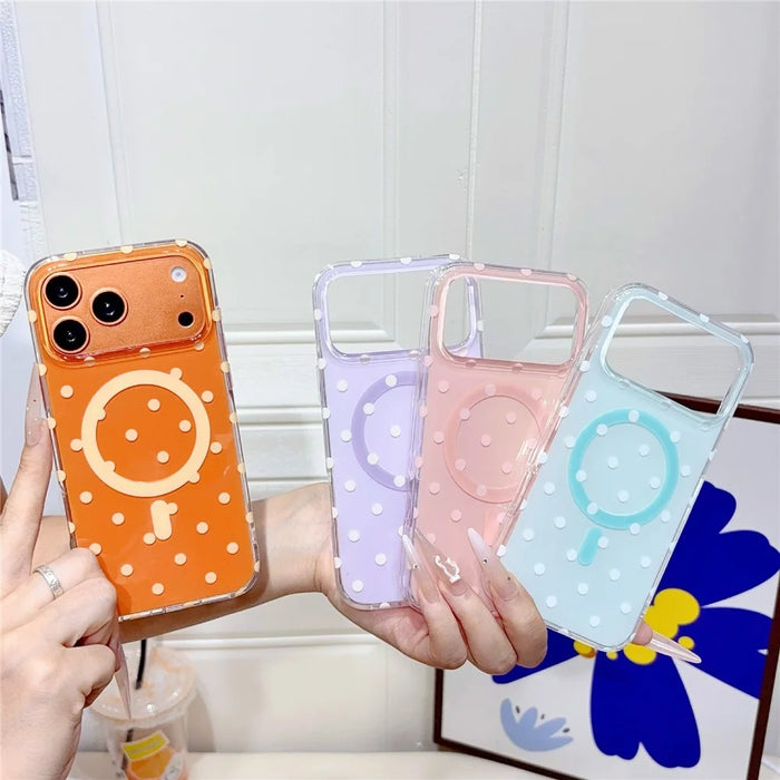 For iPhone 17 Pro Max Case Polka Dot Pattern TPU + PC Phone Cover Compatible with MagSafe - Orange - 7