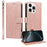 For iPhone 16 Pro Max Case with Wrist Strap RFID Blocking Wallet Cowhide Texture Leather Phone Cover - Rose Gold - 1