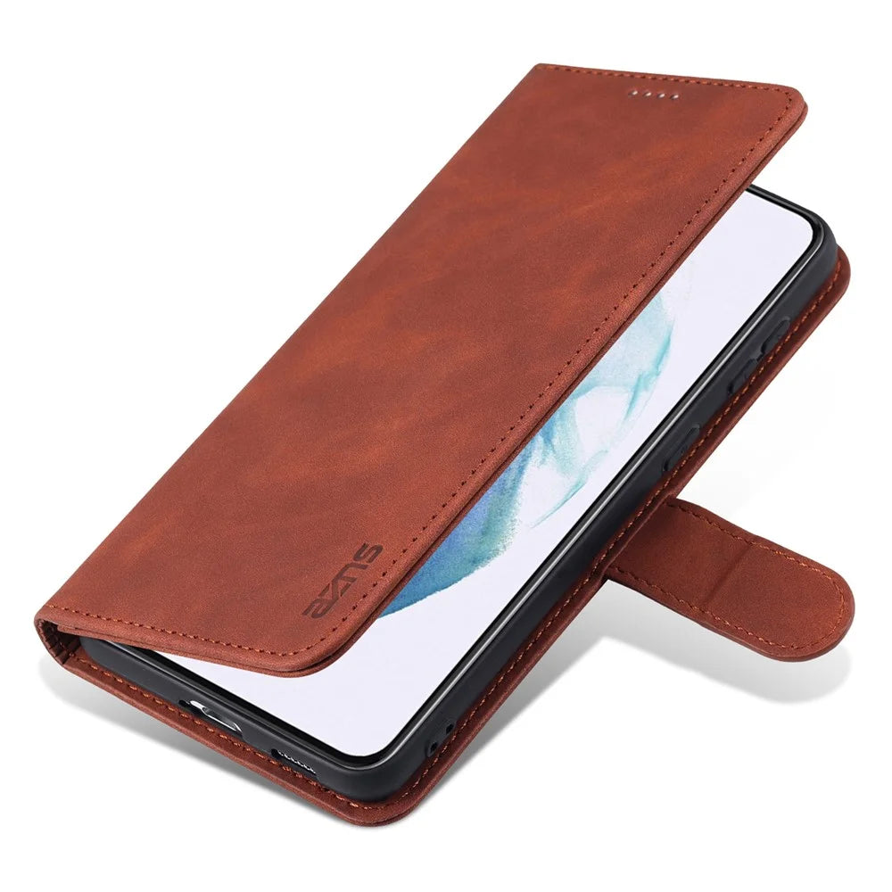 AZNS For Samsung Galaxy S23+ Anti-scratch PU Leather Magnetic Flip Cover Stand Wallet Drop Protection Phone Case - Brown - 5