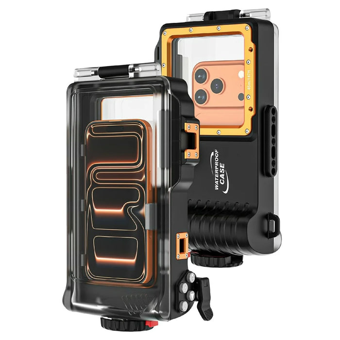 For iPhone 17 Diving Waterproof Case 45m / 147ft Underwater Photography Surfing Photo Video Housing Cover - Black / Orange - 1