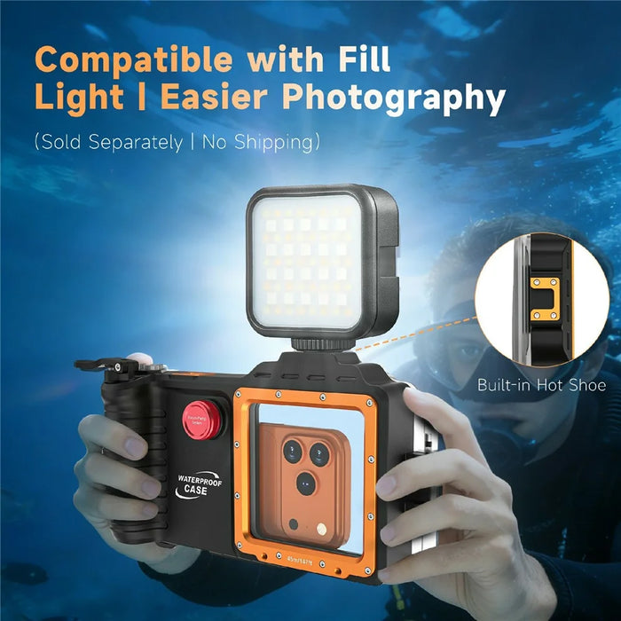 For iPhone 17 Diving Waterproof Case 45m / 147ft Underwater Photography Surfing Photo Video Housing Cover - Black / Orange - 5