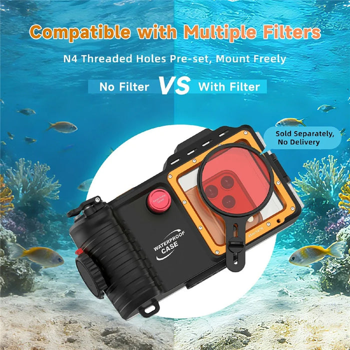 For iPhone 17 Diving Waterproof Case 45m / 147ft Underwater Photography Surfing Photo Video Housing Cover - Black / Orange - 6