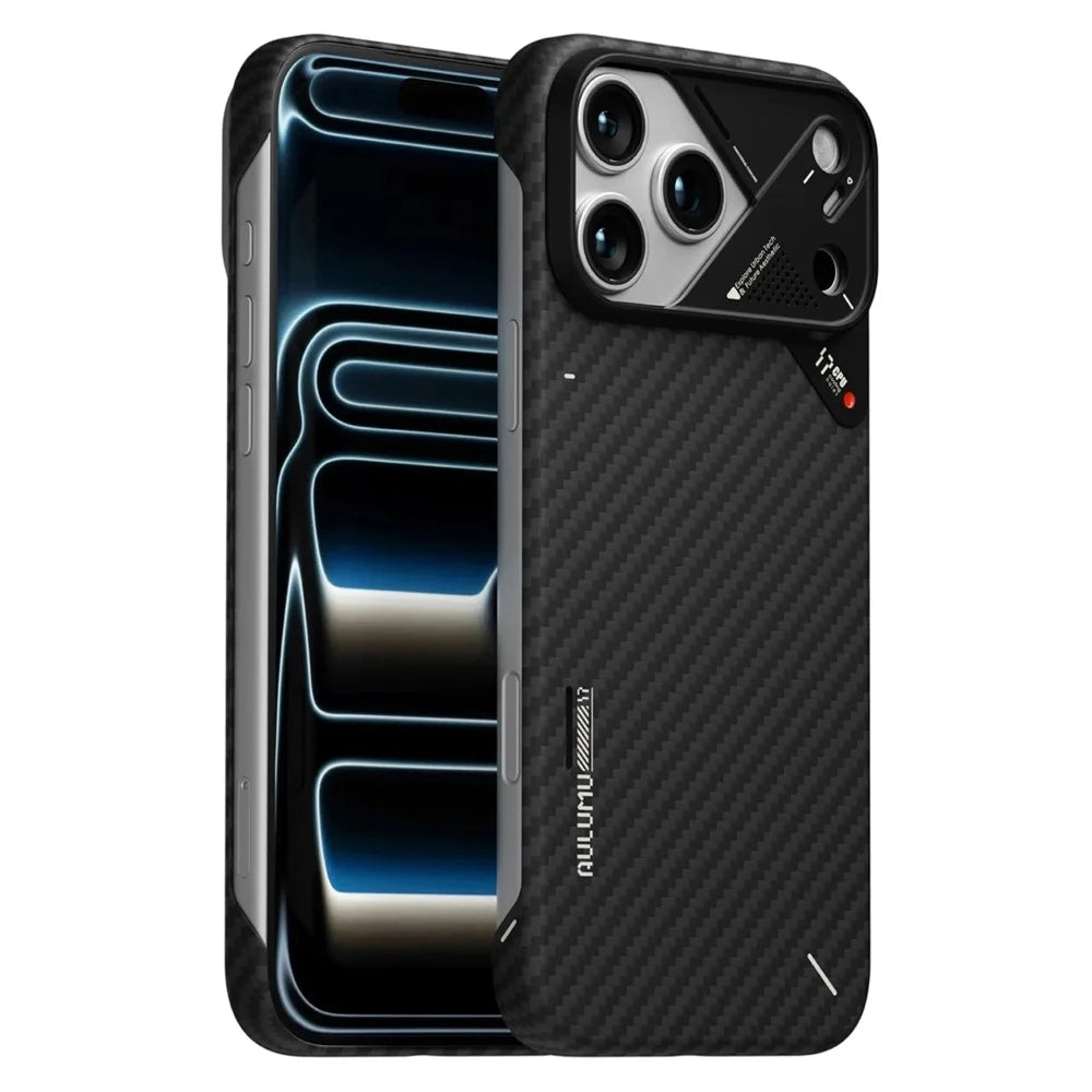 AULUMU For iPhone 17 Pro Max Aramid Fiber Case Ultra Thin Magnetic Phone Cover with Real-Time Temperature Monitoring - Black - 1