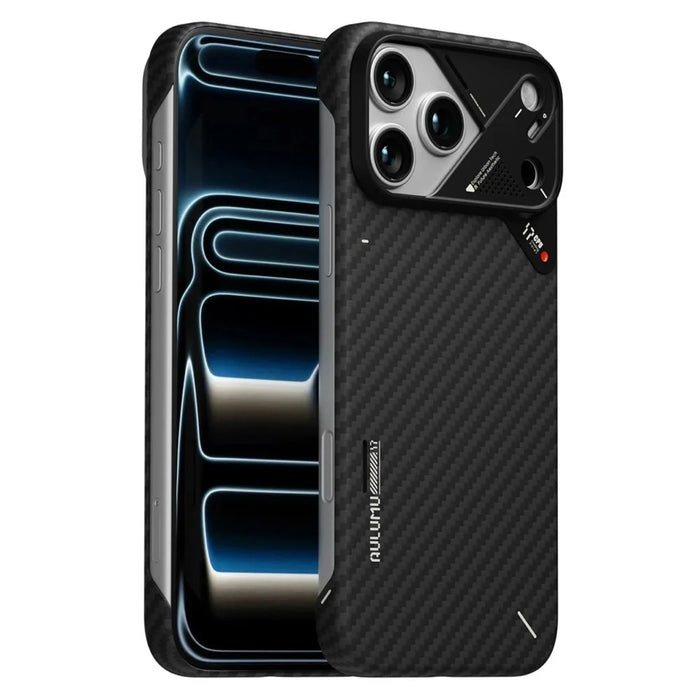 AULUMU For iPhone 17 Pro Max Aramid Fiber Case Ultra Thin Magnetic Phone Cover with Real-Time Temperature Monitoring - Black - 1