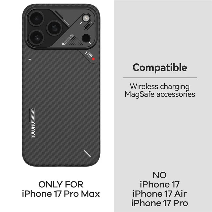 AULUMU For iPhone 17 Pro Max Aramid Fiber Case Ultra Thin Magnetic Phone Cover with Real-Time Temperature Monitoring - Black - 3