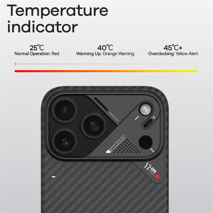 AULUMU For iPhone 17 Pro Max Aramid Fiber Case Ultra Thin Magnetic Phone Cover with Real-Time Temperature Monitoring - Black - 6