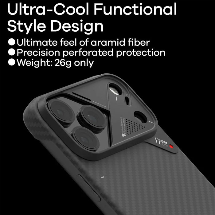 AULUMU For iPhone 17 Pro Max Aramid Fiber Case Ultra Thin Magnetic Phone Cover with Real-Time Temperature Monitoring - Black - 7
