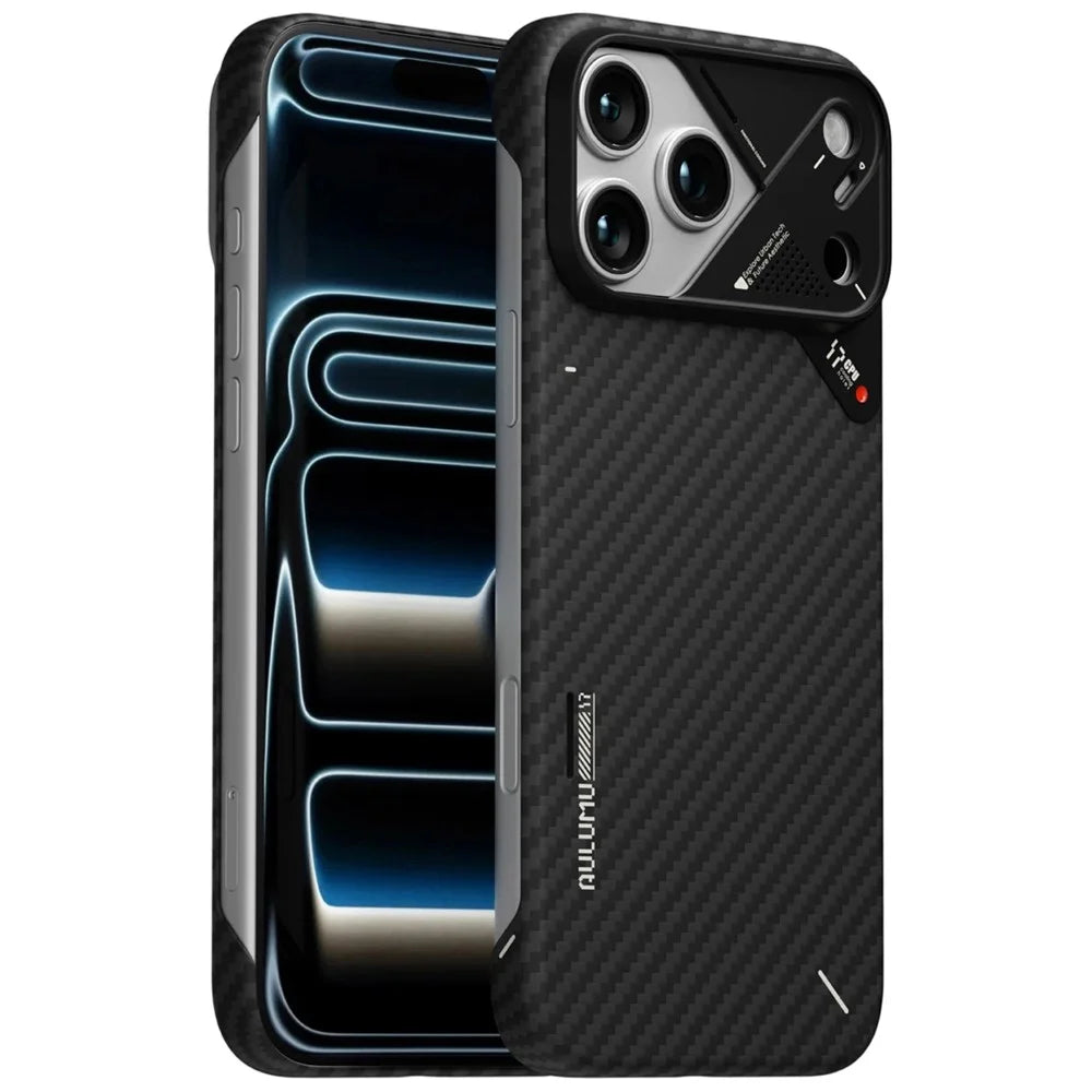 AULUMU For iPhone 17 Pro Aramid Fiber Case Ultra Thin Magnetic Phone Cover with Real-Time Temperature Monitoring - Black - 1