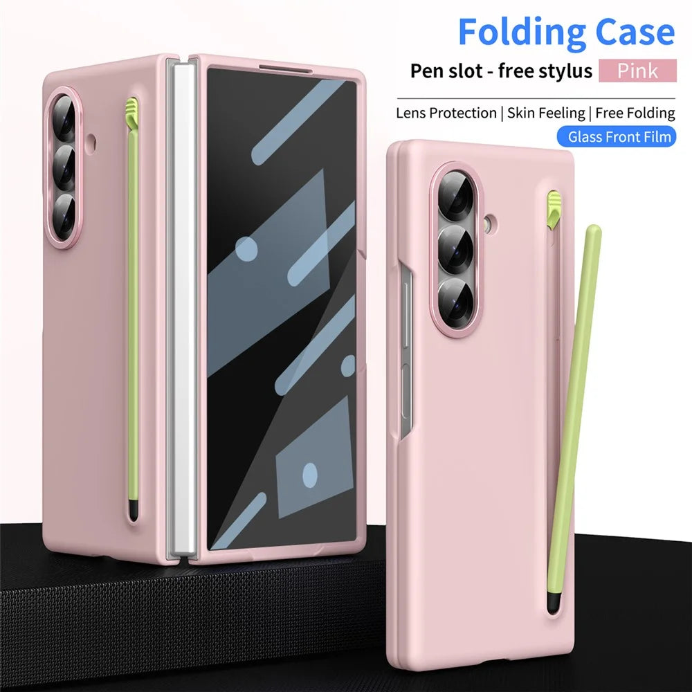 For Samsung Galaxy Z Fold8 Ultra Case Hard PC Protective Phone Cover with Tempered Glass Film and Stylus - Pink - 3
