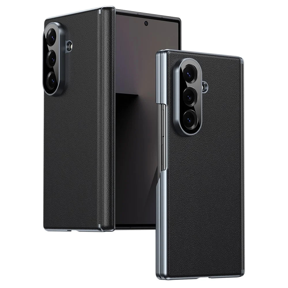 For Samsung Galaxy Z Fold8 Ultra Case Dual-Axis Hinge PU Leather Hard PC Folding Phone Cover - Black - 1