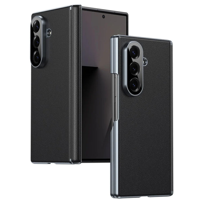 For Samsung Galaxy Z Fold8 Ultra Case Dual-Axis Hinge PU Leather Hard PC Folding Phone Cover - Black - 1