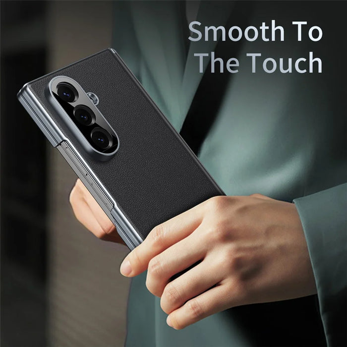 For Samsung Galaxy Z Fold8 Ultra Case Dual-Axis Hinge PU Leather Hard PC Folding Phone Cover - Black - 6